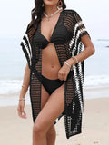 Open Front Contrast Openwork Cover-Up-Bikinicaye