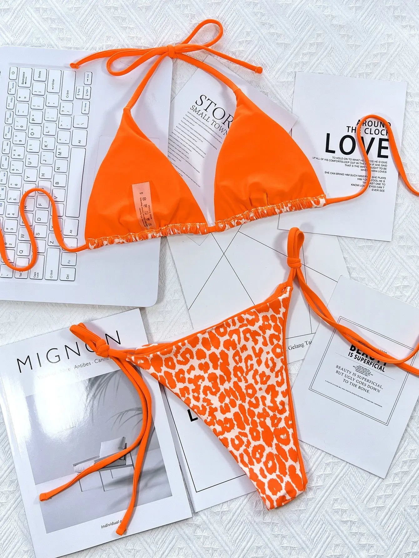 Leopard Print Halter Neck Tie Side Bikini Set-Bikinicaye