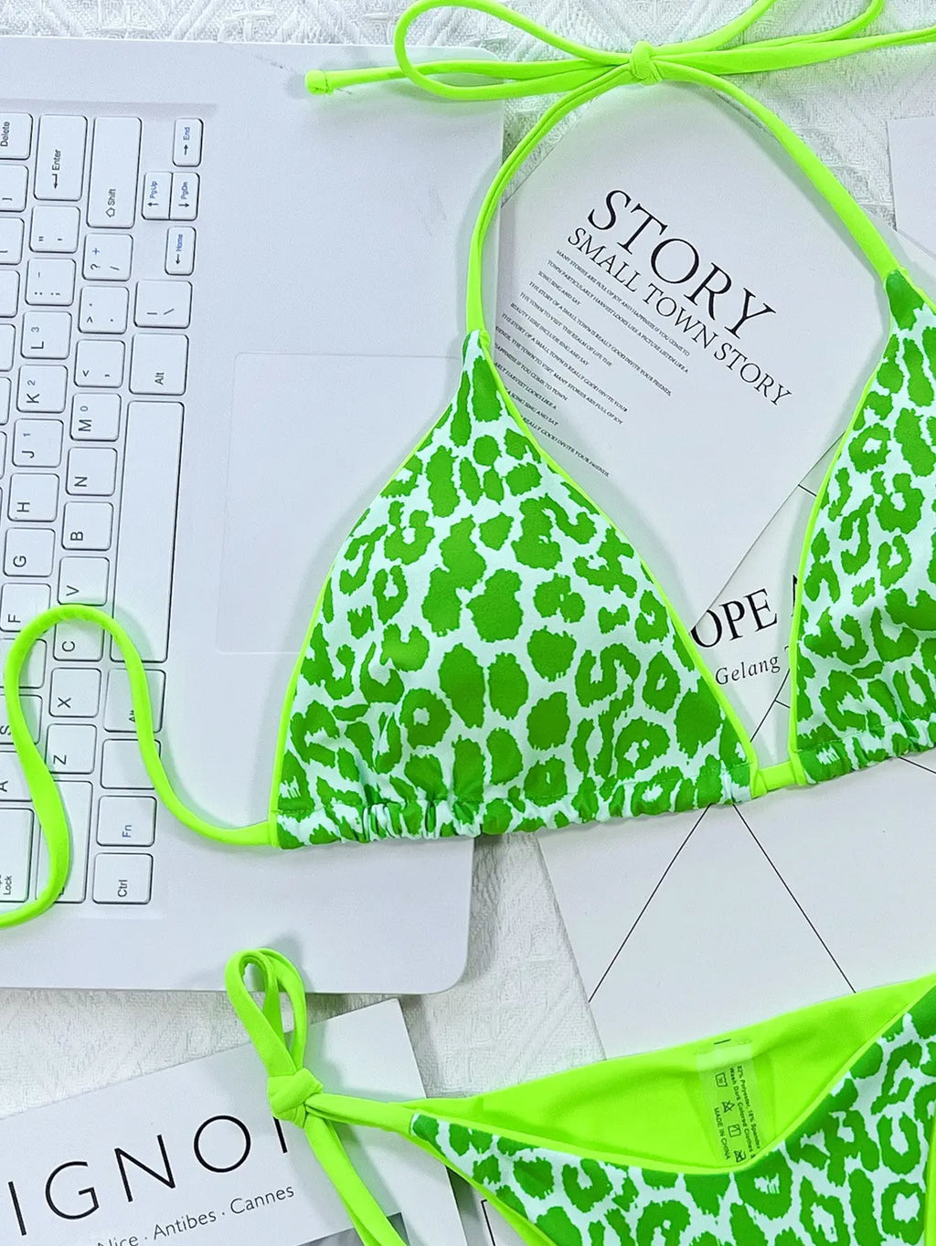 Leopard Print Halter Neck Tie Side Bikini Set-Bikinicaye