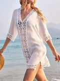 Lace Trim V-Neck Cover-Up-Bikinicaye