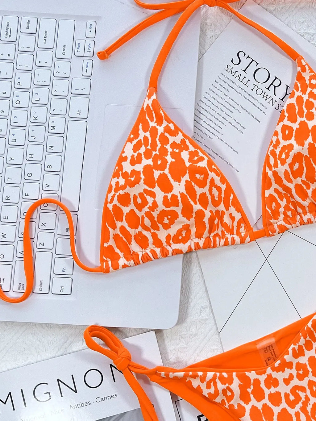 Leopard Print Halter Neck Tie Side Bikini Set-Bikinicaye