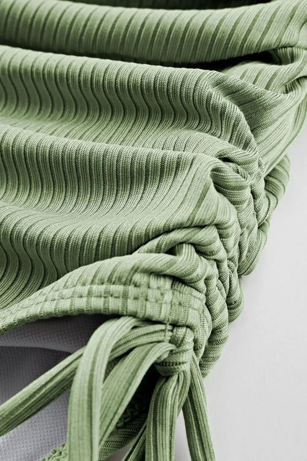 Ribbed Drawstring Sides Cutout One Piece Swimsuit-Bikinicaye