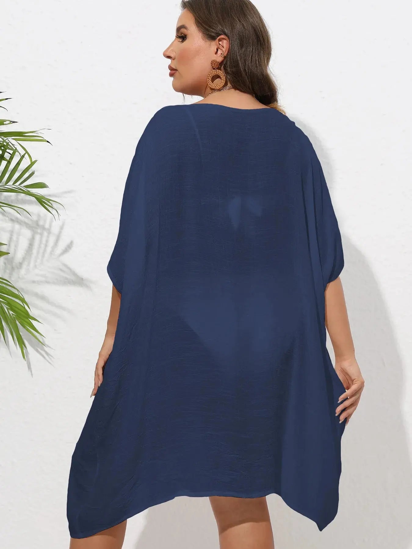 Crochet Trim V-Neck Beach Cover Up Dress-Bikinicaye