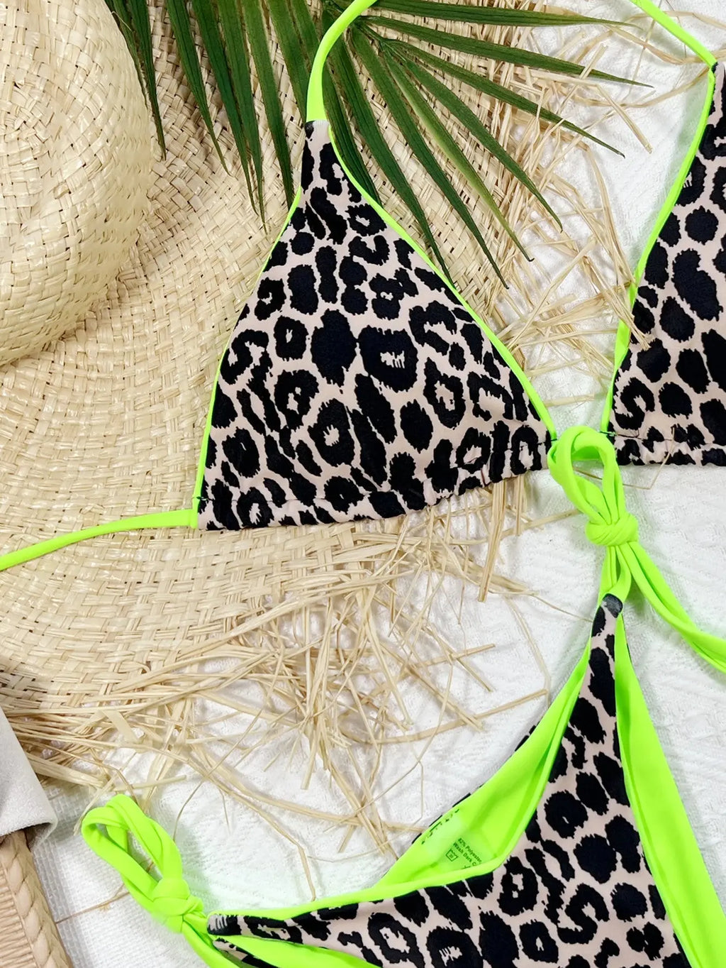 Leopard Print Halter Neck Tie Side Bikini Set-Bikinicaye