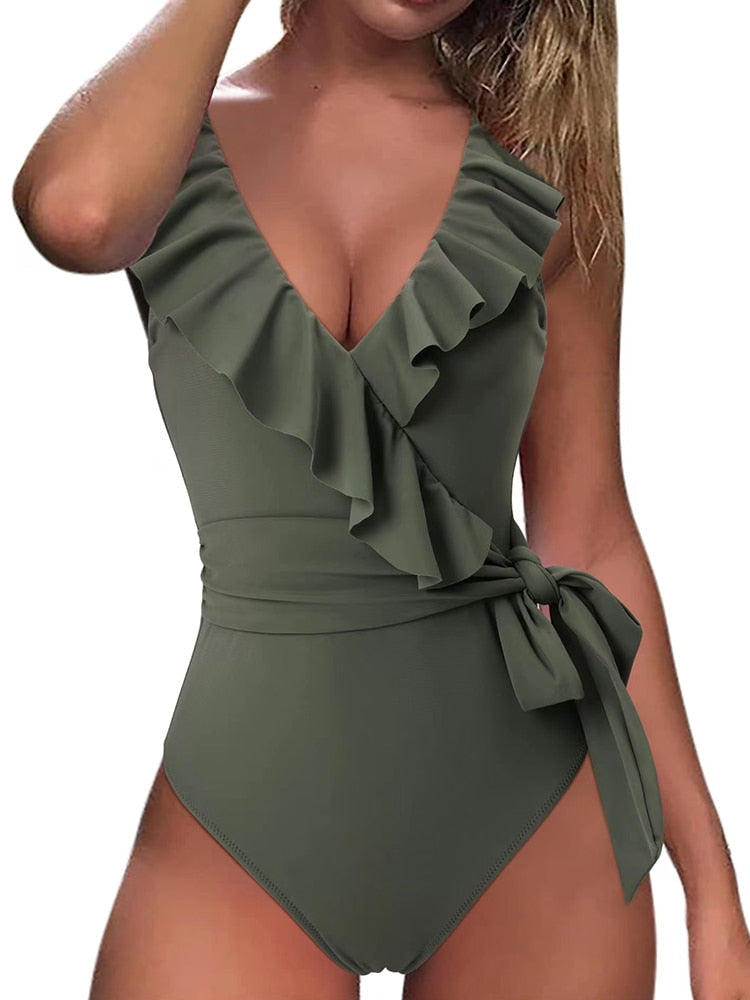 Bandage Ruffle One Piece Swimsuit - Shop now at BikiniCaye.com